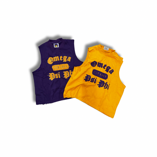 Omega Psi Phi “EST. 1911” Heavyweight Cutoff Tee (Distressed Lettering)