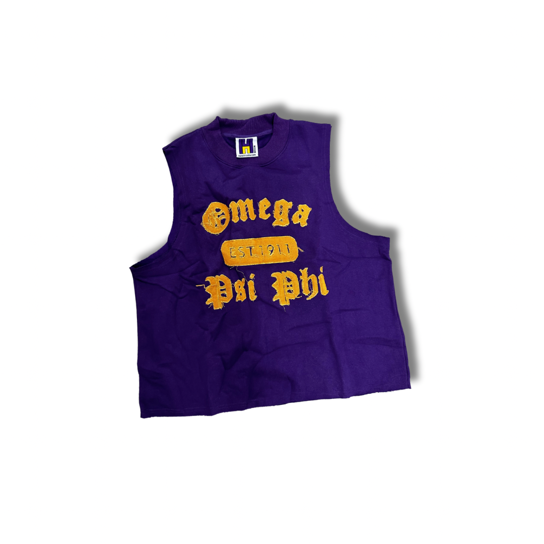Omega Psi Phi “EST. 1911” Heavyweight Cutoff Tee (Distressed Lettering)